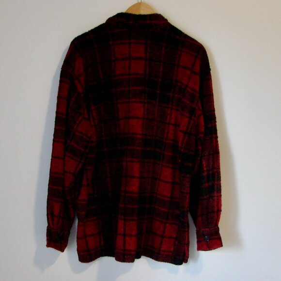 True Grit Black Red Plaid Sherpa Shirt Jacket Shacket Buffalo Plaid Large - Picture 9 of 11